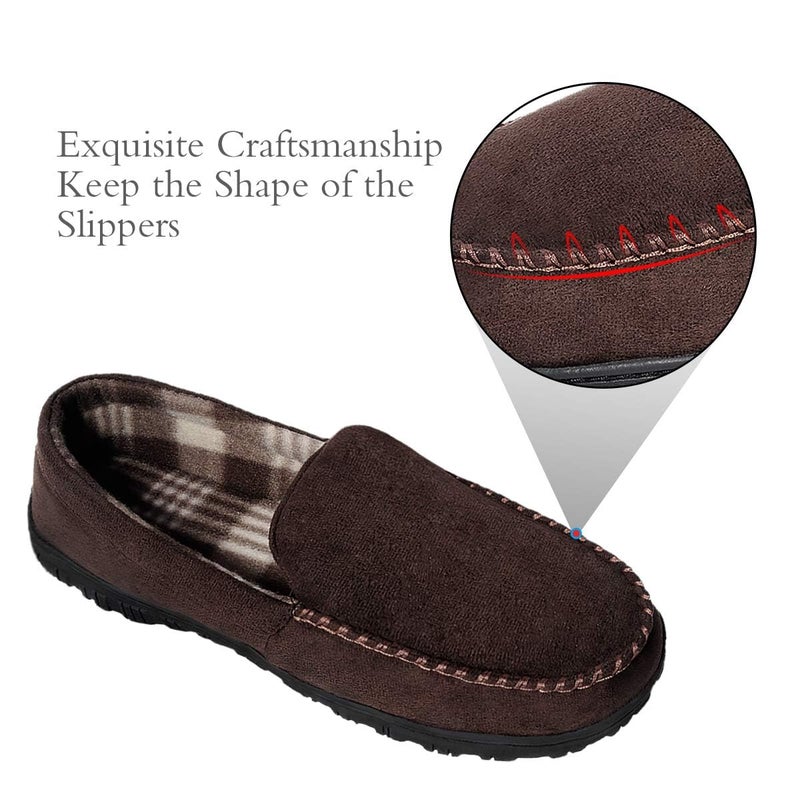 shoeslocker Men's Moccasin Slippers, Indoor Outdoor House Shoes with Memory Foam, Size 14 Brown - Image 2